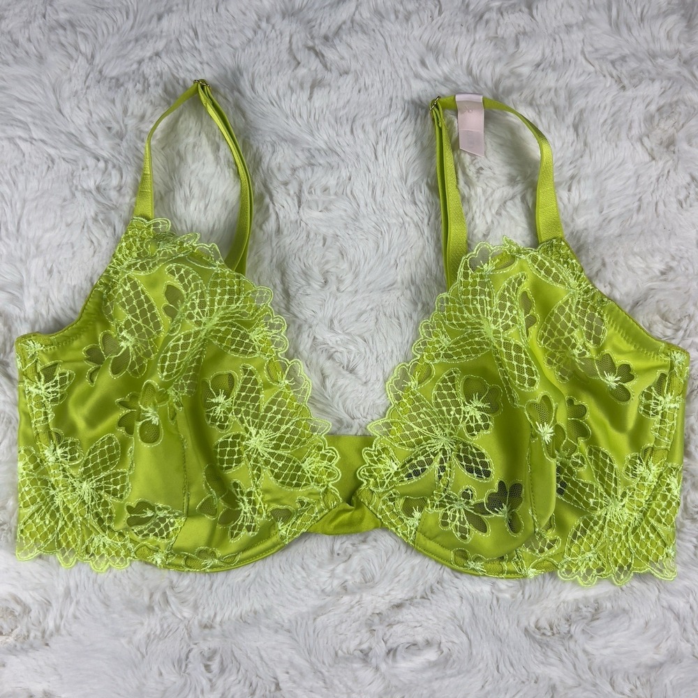 Victoria's Secret Very Sexy Neon Lime Fishnet Lace Peekaboo LowCut Demi Bra 36DD